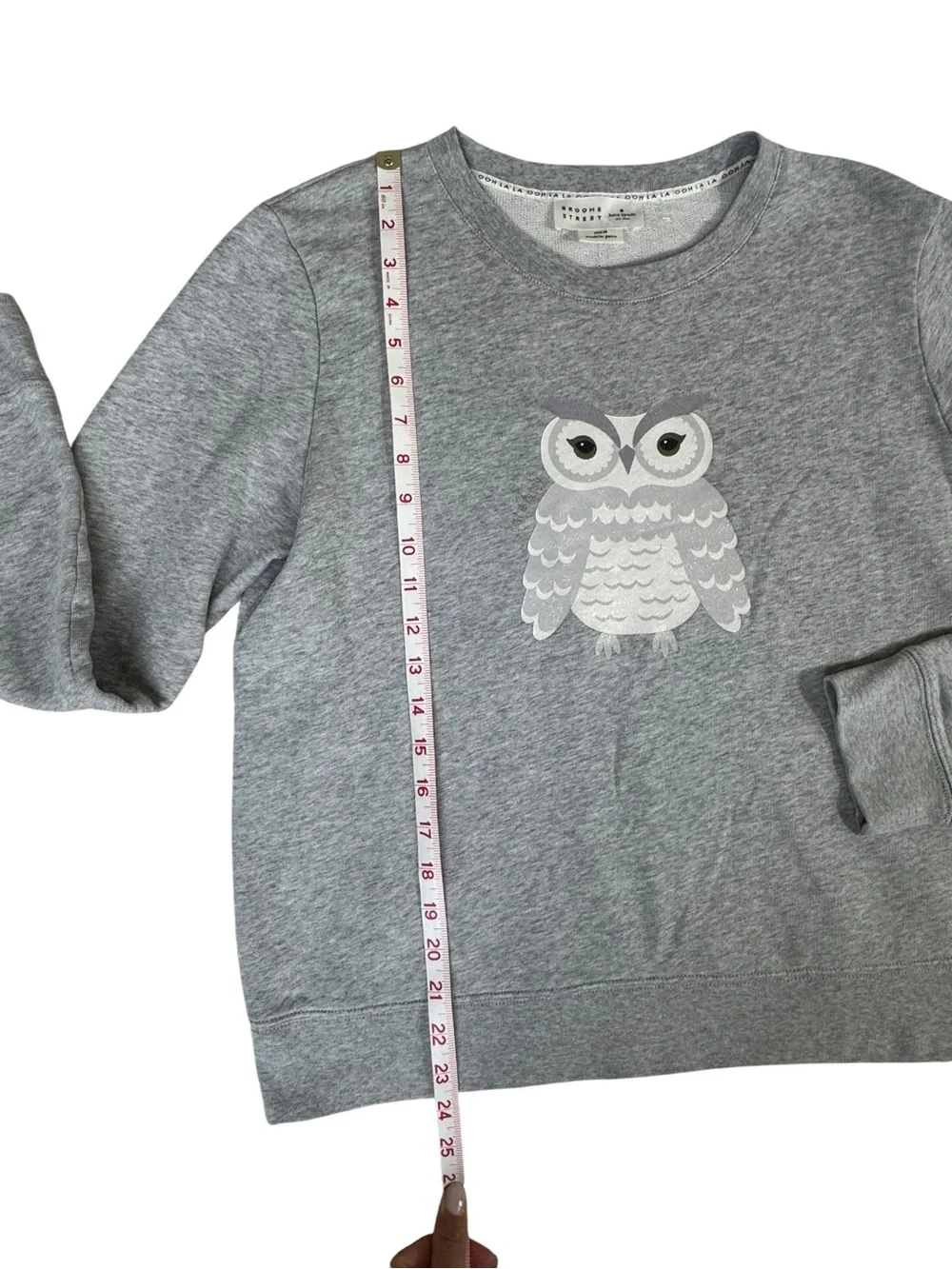 Kate Spade Broome Street Owl Sweatshirt Gray Cotton Pullover Ooh La La Medium